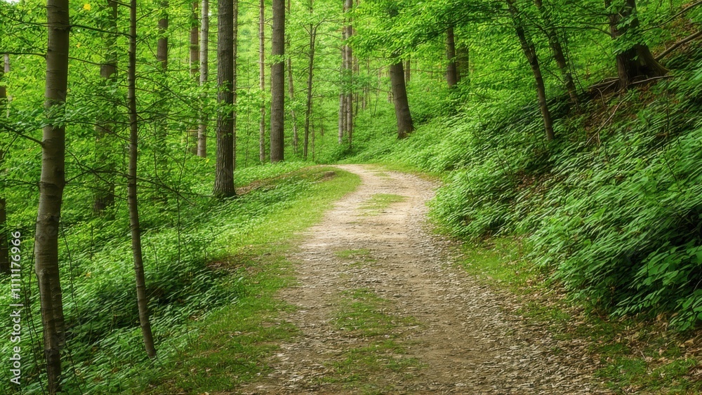 Dirt path that is winding through the woods Dirt path that is winding through the woods