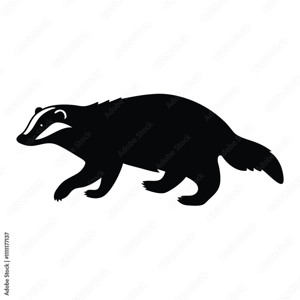 Obraz premium A black and white drawing of a badger. The badger is walking on a white background
