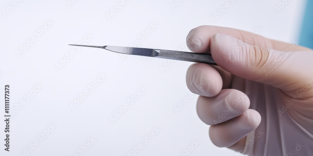 A close-up view of a hand holding a precise surgical tool. This image showcases the importance of precision in medical procedures. Ideal for educational and clinical contexts. AI A close-up view of a hand holding a precise surgical tool. This image showcases the importance of precision in medical procedures. Ideal for educational and clinical contexts. AI