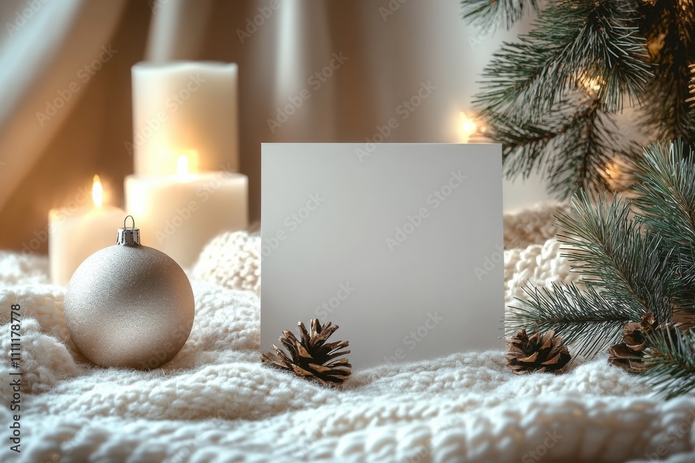 Fototapeta premium Christmas card with knitted background