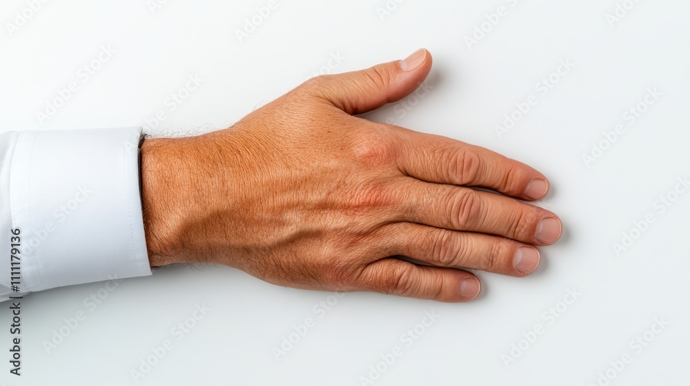 An elegant older male hand resting on a clean white background, representing wisdom and experience, with visible textures and natural contours of the skin. An elegant older male hand resting on a clean white background, representing wisdom and experience, with visible textures and natural contours of the skin.