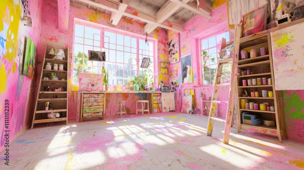 Vibrant Y2K Art Studio with Playful Decor and Eclectic Storage Solutions for Creative Inspiration Vibrant Y2K Art Studio with Playful Decor and Eclectic Storage Solutions for Creative Inspiration