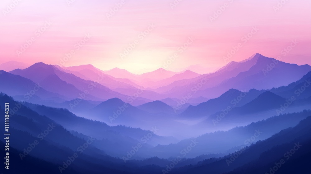 Fototapeta premium Misty Purple Mountains at Sunset