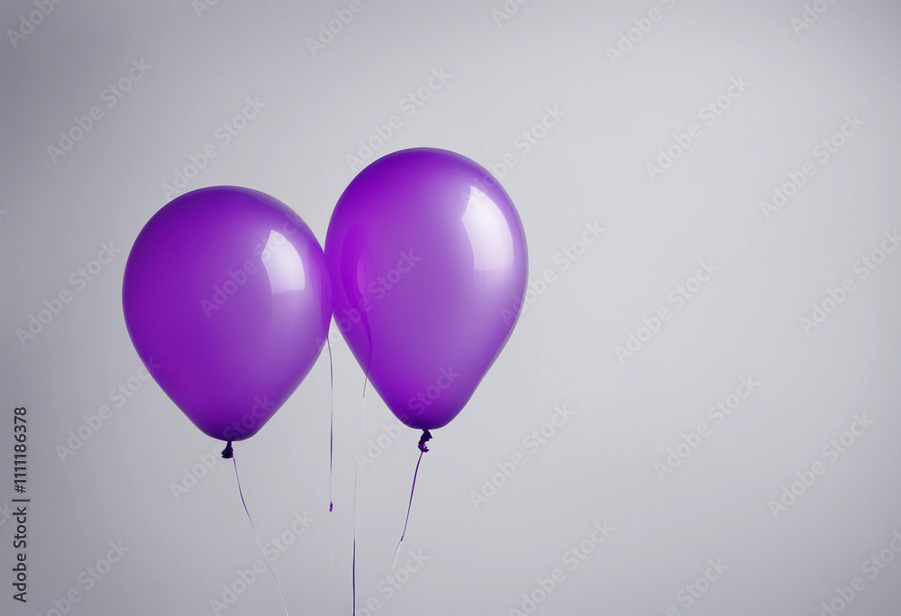 Set of three various size purple balloons isolated on white background cutout Set of three various size purple balloons isolated on white background cutout