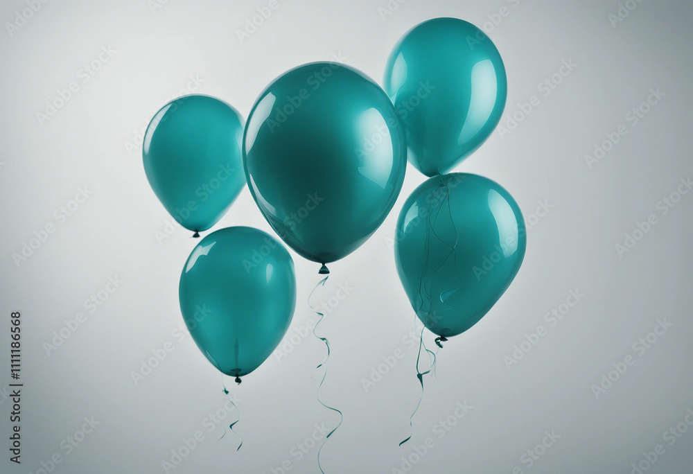 Set of three various size dark turquoise balloons isolated on white background cutout Set of three various size dark turquoise balloons isolated on white background cutout
