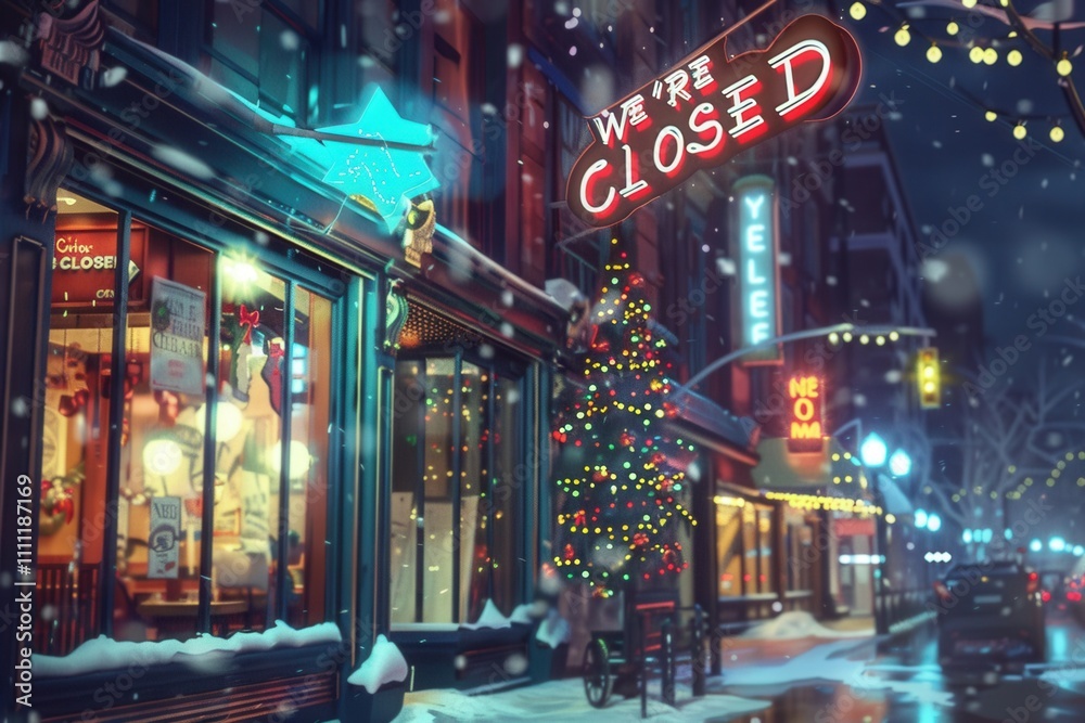 Fototapeta premium Cozy winter store house adorned with lights and