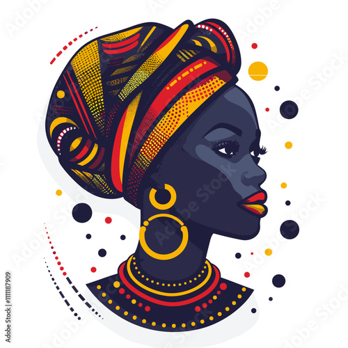 Beautiful African woman with turban on head. Vector illustration.