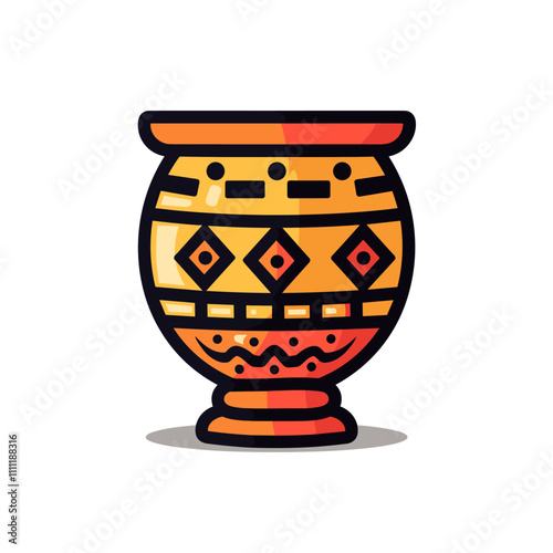 Ancient vase with geometric ornament. Vector illustration in flat style