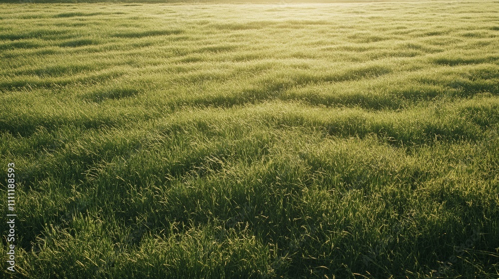 Obraz premium Sunny Meadow Bliss, an expansive field of soft green grass beneath a bright sun, perfect for leisurely strolls and outdoor activities, embodying the spirit of summer.