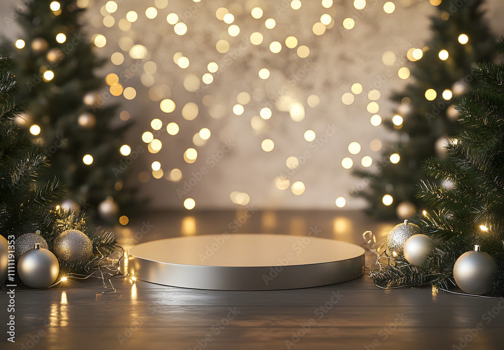 Modern and Chic Product Display Podium with Luxurious Christmas Festive Decor Modern and Chic Product Display Podium with Luxurious Christmas Festive Decor
