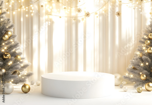 Modern and Chic Product Display Podium with Luxurious Christmas Festive Decor