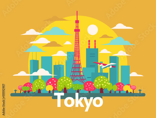 Tokyo City Beautiful Vector Illustration for Postcards, Web Sites and Your Design.