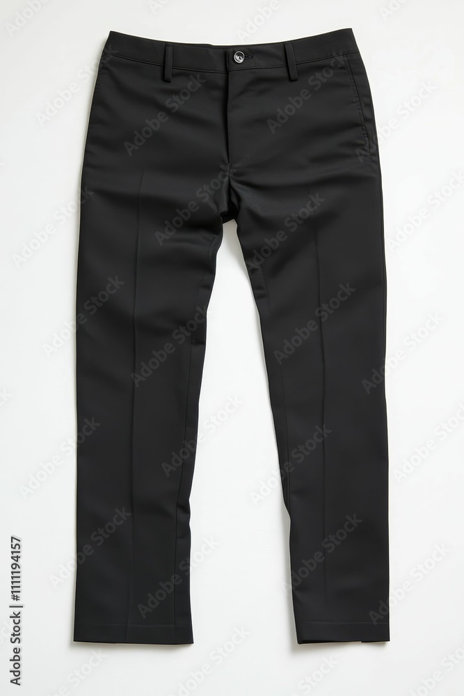 Black pants, flat lay, white background, simple style. Black pants, flat lay, white background, simple style.