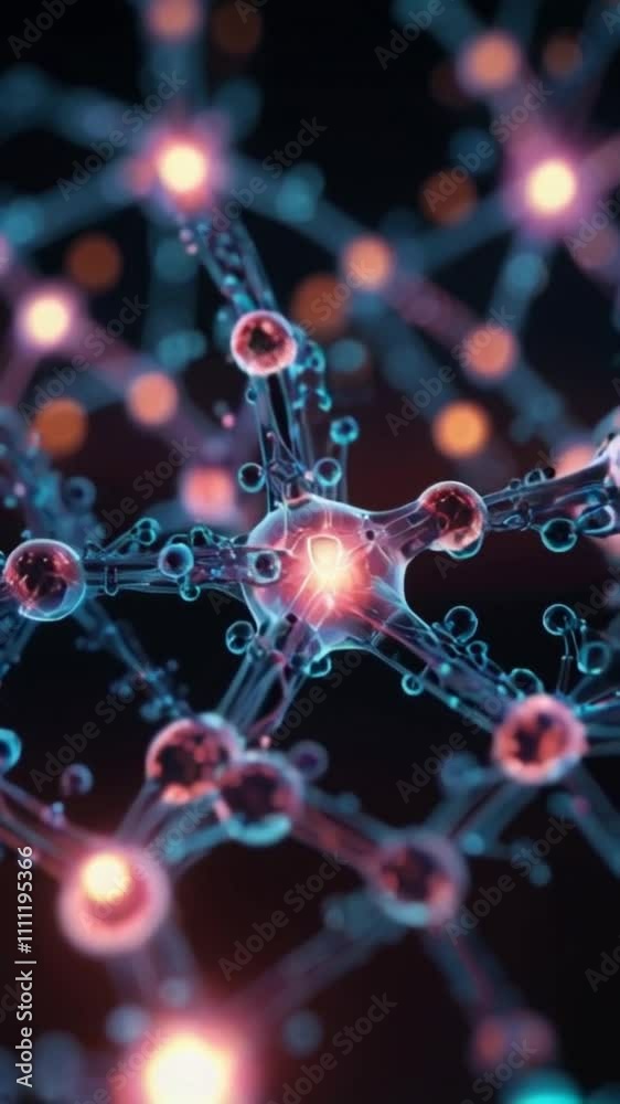 A dynamic 3D-rendered animation of glowing molecular structures in vibrant colors. A dynamic 3D-rendered animation of glowing molecular structures in vibrant colors.