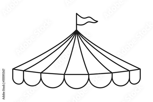 Classic striped canvas awning for a big top tent line drawing vector illustration