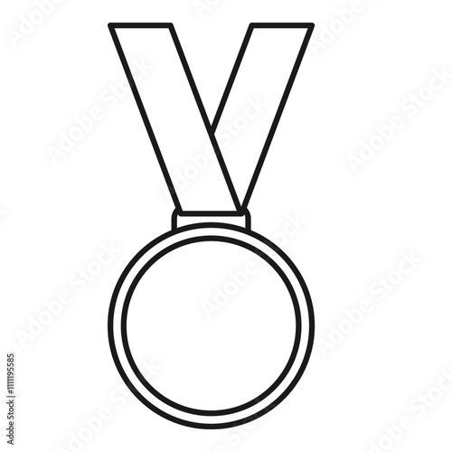 Blank gold medal with ribbon for award ceremony vector outline illustration