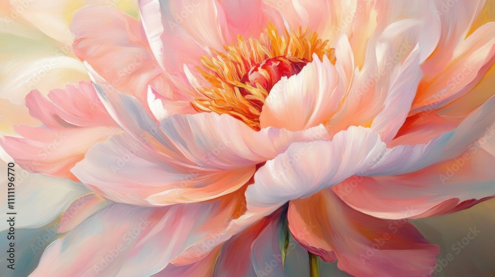 A Delicate Peach Peony Flower Painting Close Up A Delicate Peach Peony Flower Painting Close Up