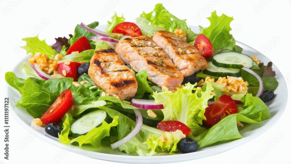 Salad with chicken, lettuce, tomatoes, and blueberries Salad with chicken, lettuce, tomatoes, and blueberries