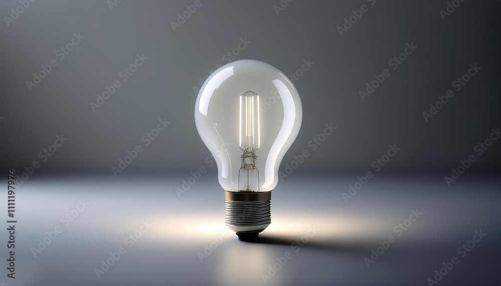 The bulb stands upright with light reflecting on Soft gray The bulb stands upright with light reflecting on Soft gray
