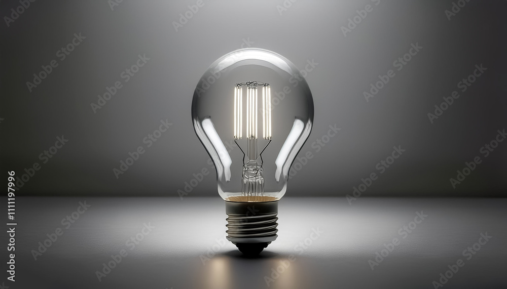 The bulb stands upright with light reflecting on Soft gray The bulb stands upright with light reflecting on Soft gray
