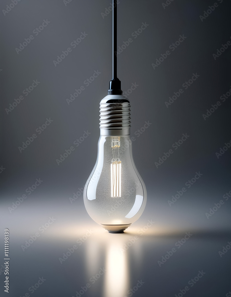 The bulb stands upright with light reflecting on Soft gray The bulb stands upright with light reflecting on Soft gray