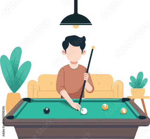 Illustration of a Man Playing Billiards - Pool and Snooker Player in Action
