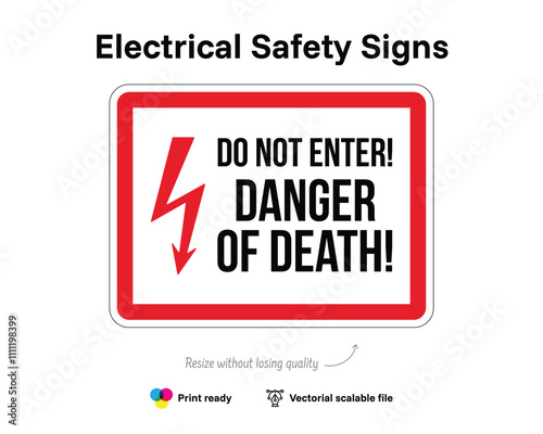 Electrical safety signs. Do not enter! Danger of death. Vectorial quality file indicating electrical hazard and safety or precaution. photo