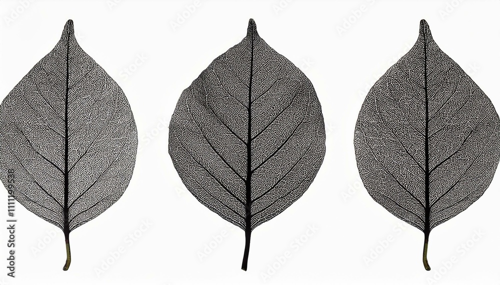 Fototapeta premium collection of black small leaf on branch od old tree,isolated on white background ,clipart
