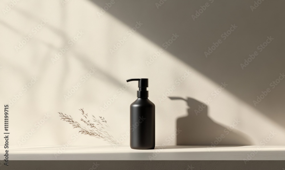 A sleek, minimalist black bottle with a pump dispenser against a clean, neutral background, exemplifying modern elegance and simplicity. A sleek, minimalist black bottle with a pump dispenser against a clean, neutral background, exemplifying modern elegance and simplicity.