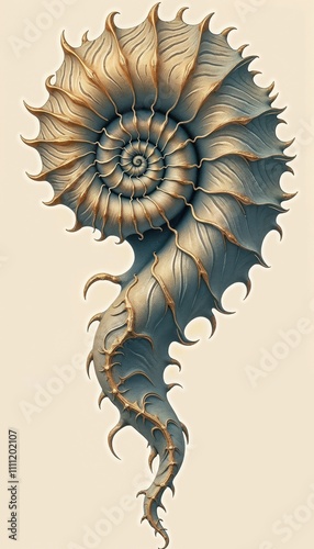 Nautilus shell with intricate golden details