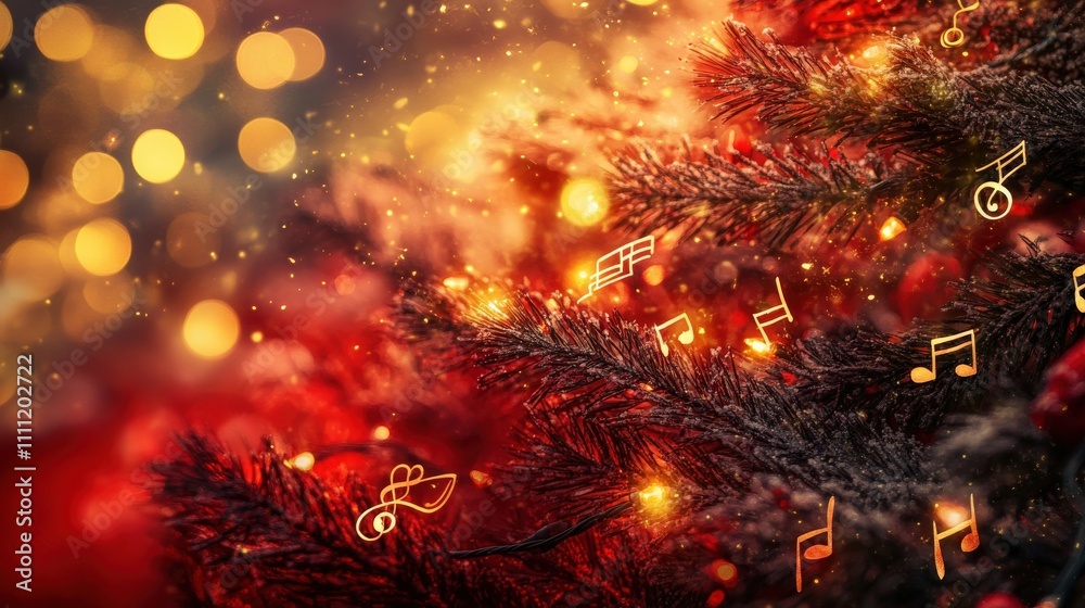 Fototapeta premium Festive Christmas Tree With Golden Musical Notes