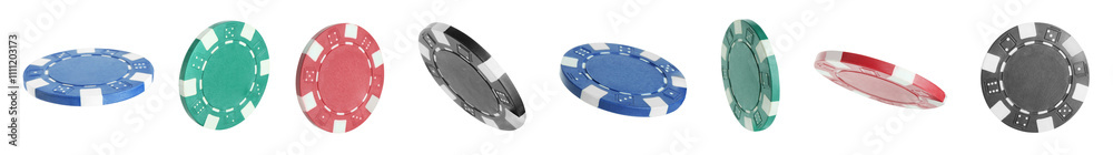 Different casino chips isolated on white, set Different casino chips isolated on white, set