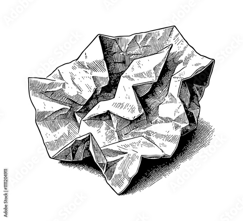 paper trash engraving black and white outline