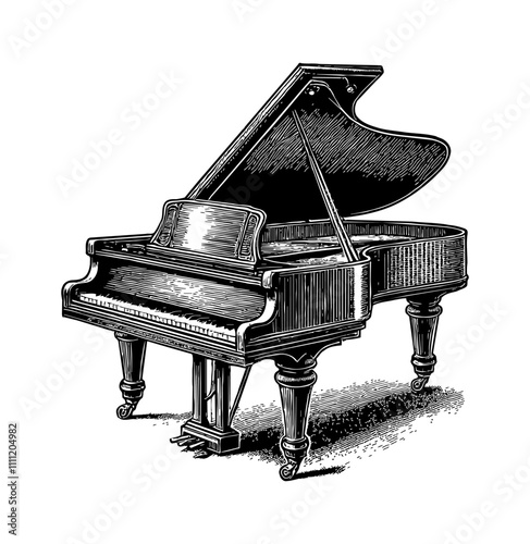 piano engraving black and white outline