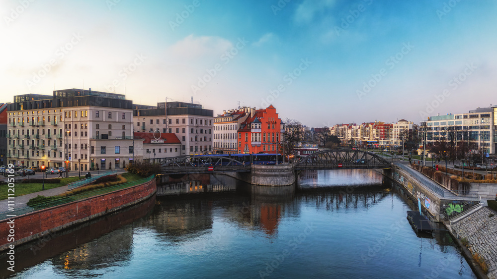 Naklejka premium Mill Bridges in Wroclaw over the Odra River, Lower Silesia Poland.