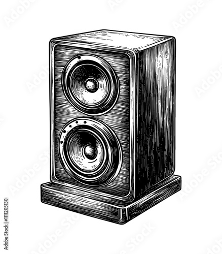 music speakers box engraving black and white outline