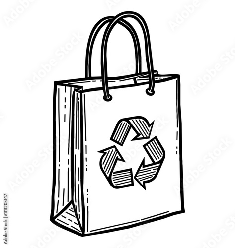 recycle paper bag plastic engraving black and white outline