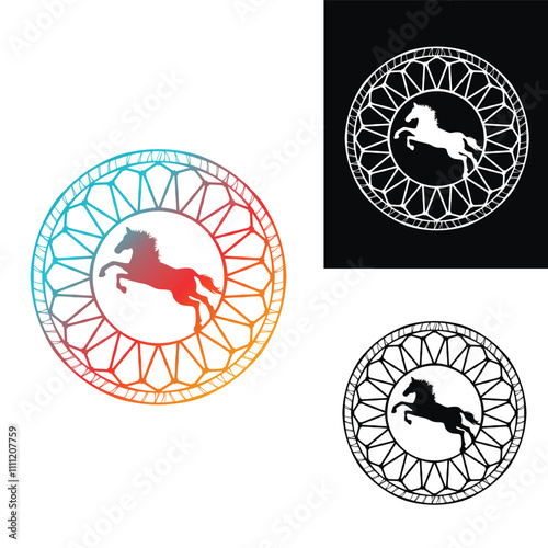 Century Circle, Colorful Horse Logo, Circle Frame, Dynamic Horse Symbol