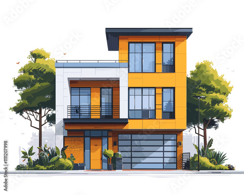 Modern house in flat style. Vector illustration of a modern house
