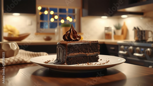 Double chocolate cake slice