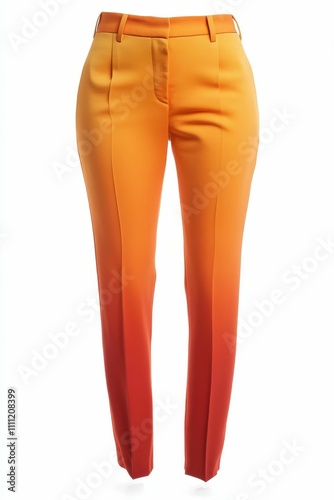 Orange-red gradient pants, tailored, stylish.