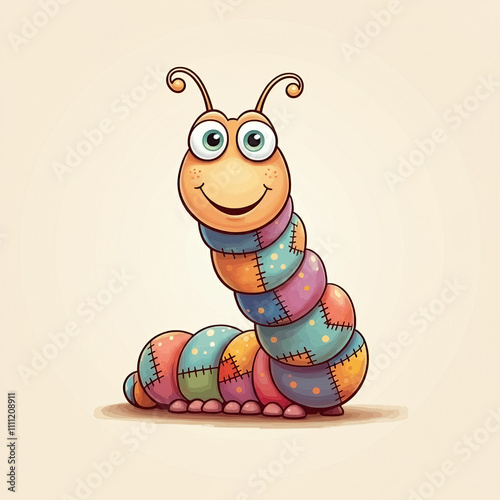 Cute happy worm cartoon in watercolor style perfect for nursery decor and children's illustration, featuring a joyful and playful design with soft colors and minimalistic elements. photo