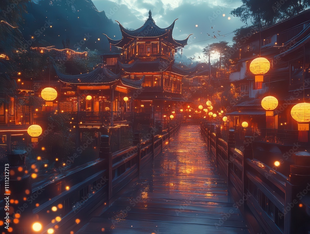 A scenic tourist destination enhanced with glowing AR navigation overlays, warm goldenhour lighting A scenic tourist destination enhanced with glowing AR navigation overlays, warm goldenhour lighting