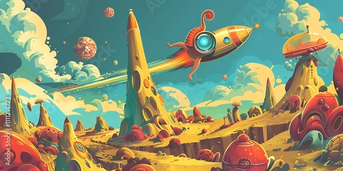 A Whimsical Surrealist Scene of a Snail Riding a Rocket, Speeding Through the Sky in an Unexpected Race Against Time