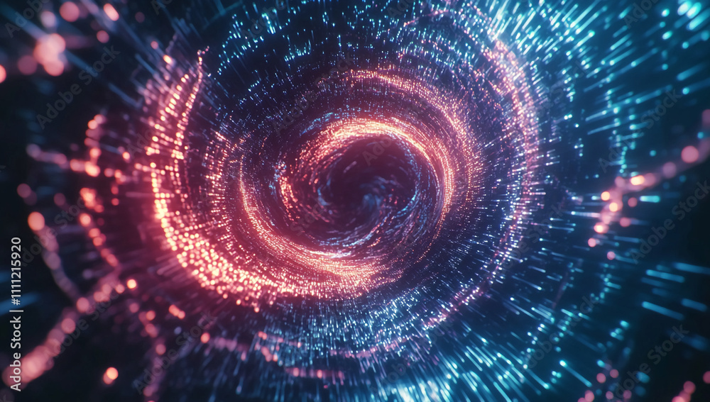 Fototapeta premium Exploring a vibrant spiral of energy and light in a cosmic gateway through a digital universe