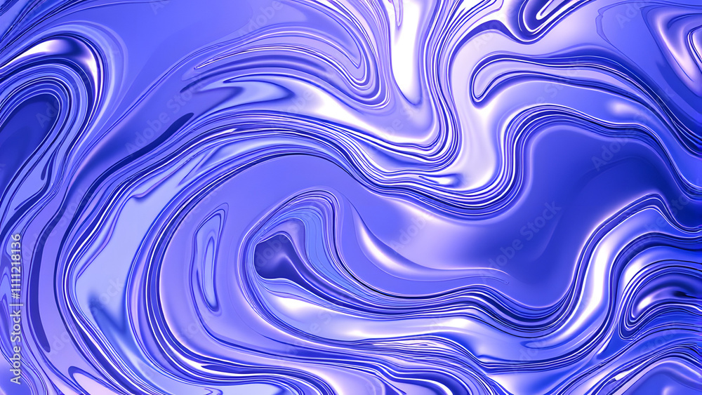 Fototapeta premium Chrome textures in swirling patterns, reflecting soft blue and purple hues with a glossy finish