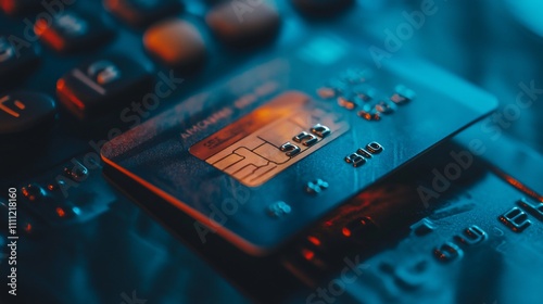 A close-up of a credit card resting on a calculator, highlighting financial transactions.