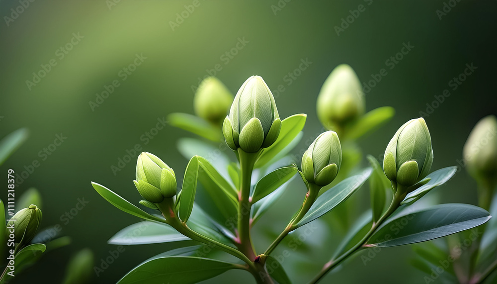 Obraz premium Small unopened flower buds on green bushes