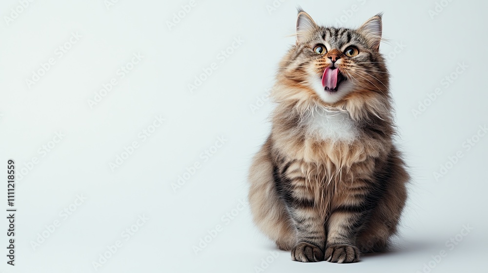 Obraz premium A fluffy cat sitting on a white background
