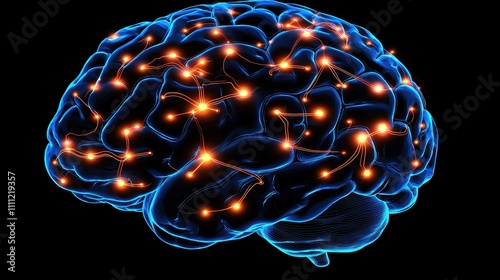 A vibrant, digital representation of a brain illuminated with glowing connections, symbolizing neural activity and cognitive processes.